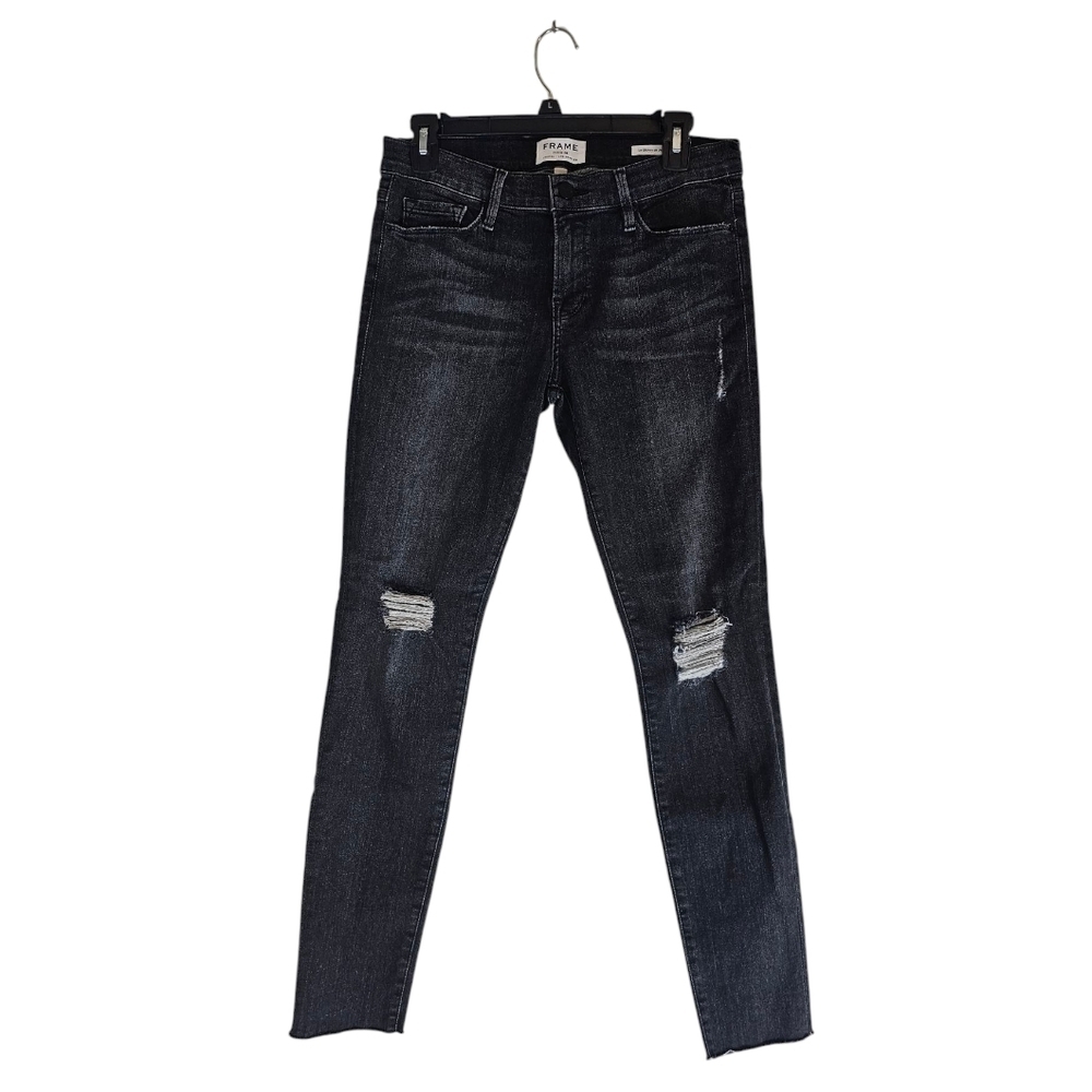 Frame Le Skinny De Jeanne Black Mid Rise Distressed Jeans 29‎ Preowned